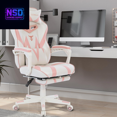 Zeanus Pink Gaming Chair with Massage & Footrest – Ergonomic Gamer Chair for Women and Adults