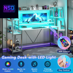 78.8-Inch Gaming Desk – LED RGB Lights, Hutch, Monitor Stand, CPU Holder & Dual Storage Shelves (White)