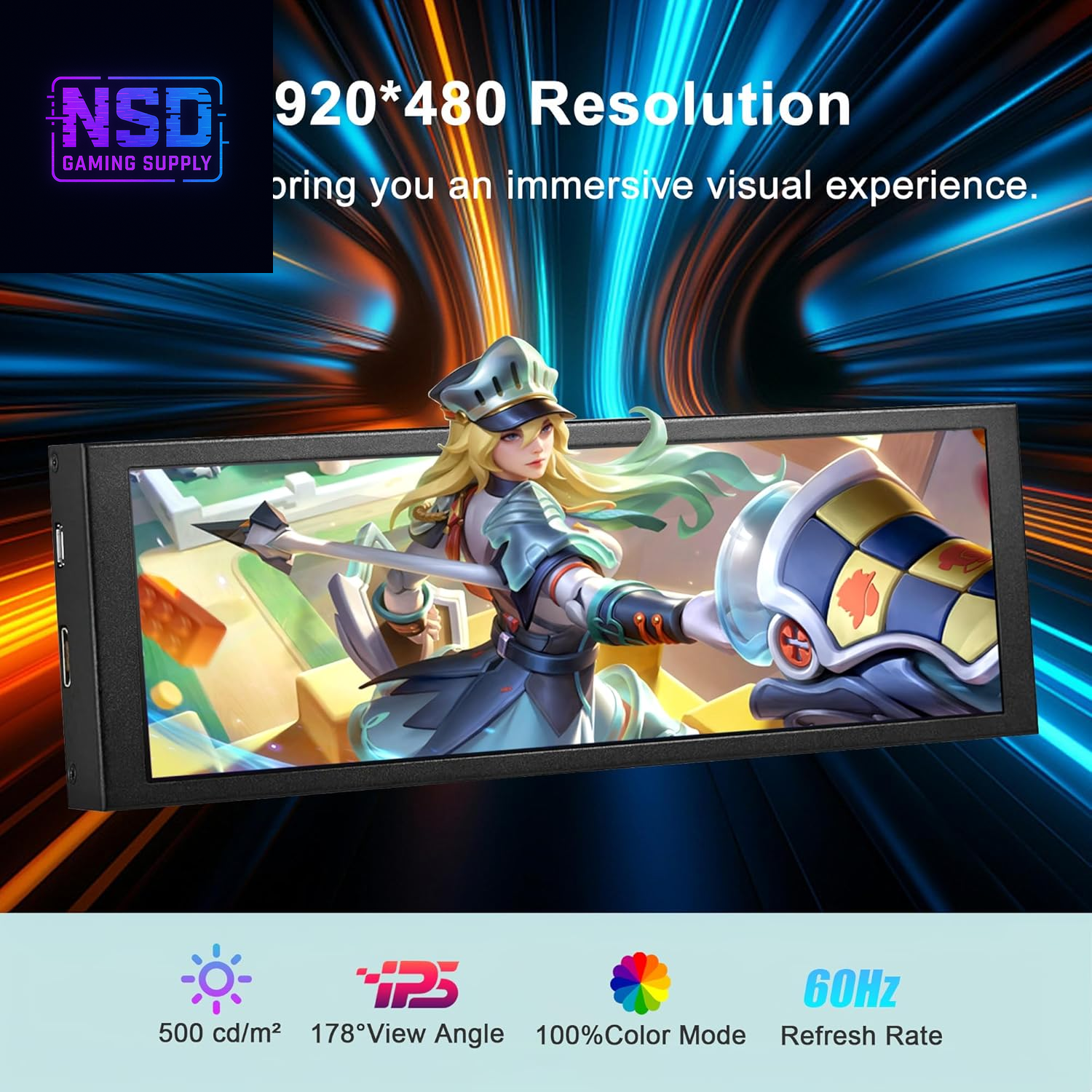 8.8 Inch FHD Computer Secondary Screen IPS 1920X480 LCD Display CPU Temperature Monitor with Casing for Computer Case Temperature Windows Aida64 CPU GPU Monitor