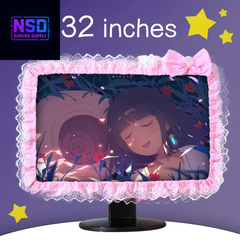 Lace Fabric Computer Frame Cover Monitor Screen Dust Cover with Elastic Pen Pocket Bow Home Decorations
