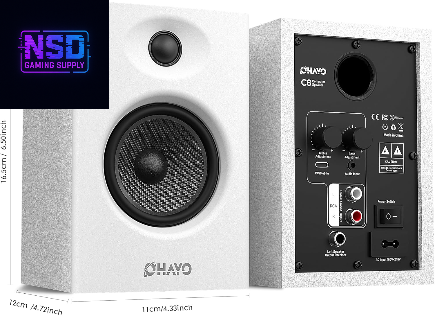 60W Computer Speakers for Gaming and Music, Active Bluetooth 5.3, Stereo 2.0 Speakers for Desktop PC Monitor or Laptop, Surround Sound Speaker, 3.5 Mm Aux RCA Input, Usb-Powered, 1 Pair, White