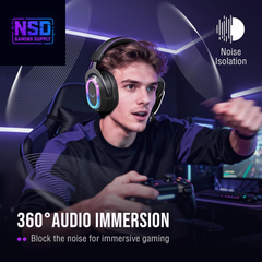 Wired USB Gaming Headset: 7.1 Surround Sound - Vibrant Customizable RGB - Game/Chat Balance, Gamer Headphone with Noise Canceling Mic for PC, PS5/PS4, Laptop, Mac - Ampligame H13BP