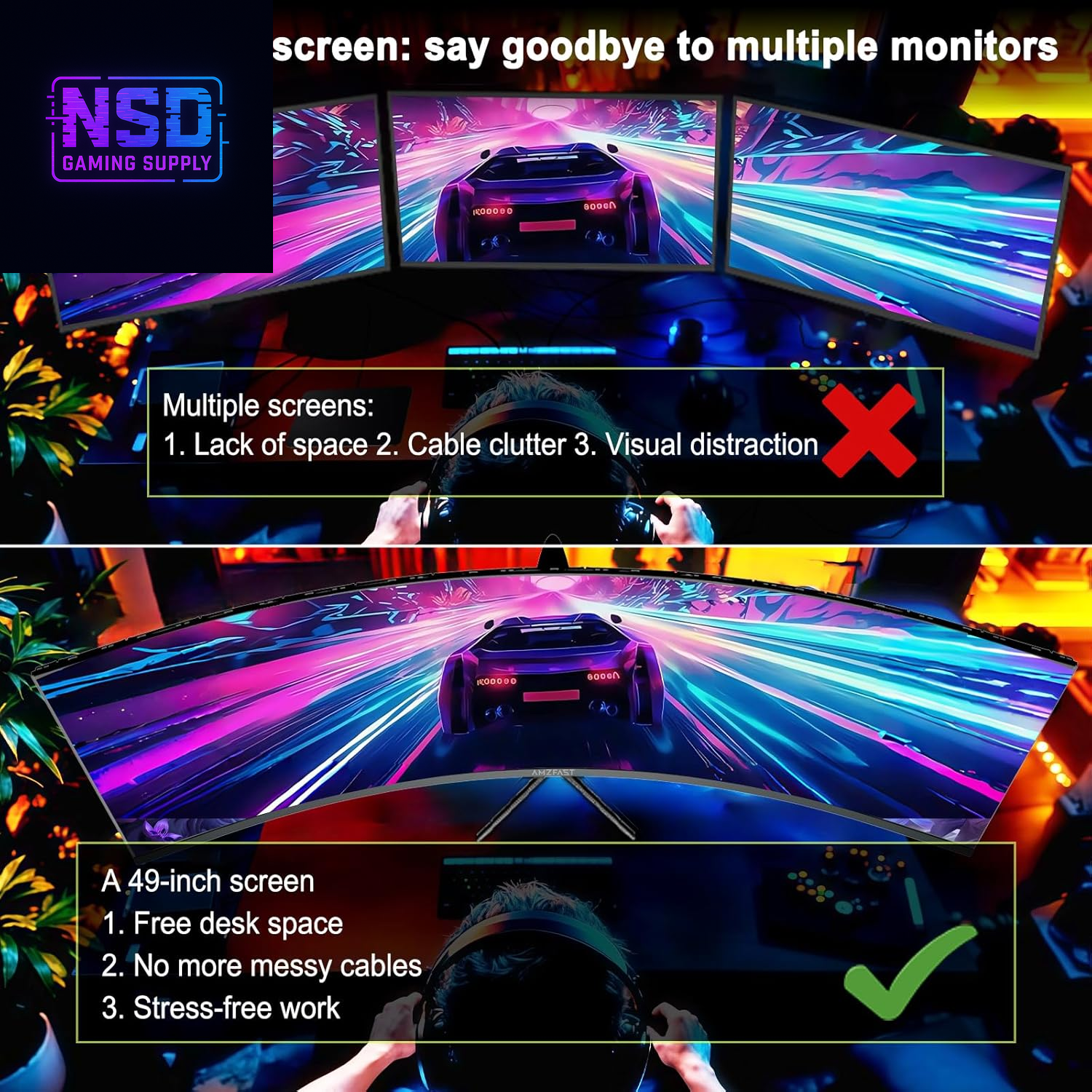 49 Inch Curved Monitor 120Hz DQHD 5120X1440P Ultrawide Gaming Monitor, 120% Srgb, 1500R, 1Ms MPRT, HDR10, Adaptive Sync, PIP/PBP, Height Adjustable, HDMI 2.0/DP 1.4, VESA 75X75, AMZG49C7U