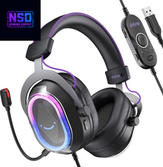 Wired USB Gaming Headset: 7.1 Surround Sound - Vibrant Customizable RGB - Game/Chat Balance, Gamer Headphone with Noise Canceling Mic for PC, PS5/PS4, Laptop, Mac - Ampligame H13BP