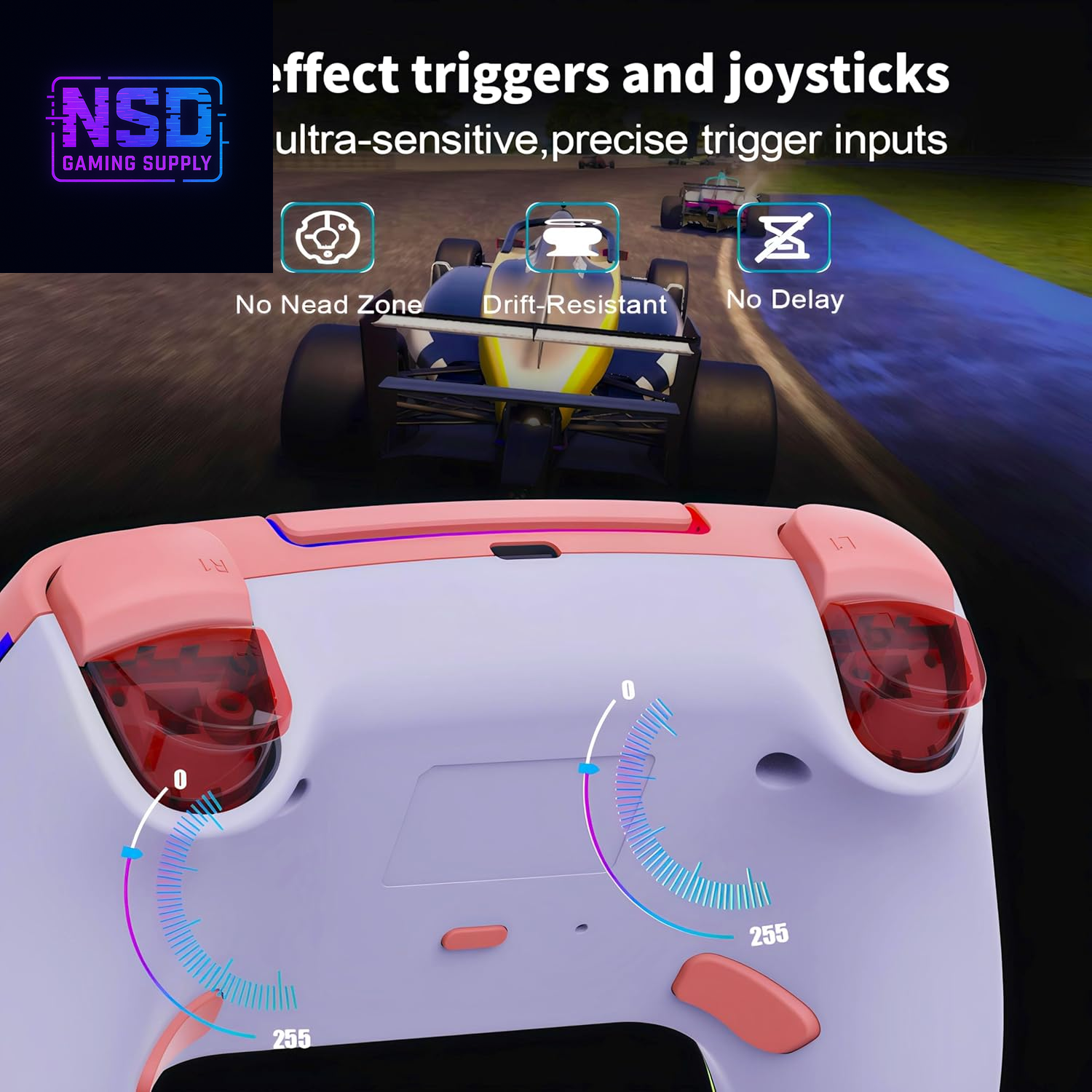 Wireless Pink-White Gradient Controller – For PS5 / PC / Mac / Steam Deck | RGB Lighting, Hall Effect Joysticks, Turbo, Dual Vibration, Headphone Jack