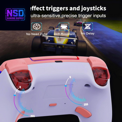 Wireless Pink-White Gradient Controller – For PS5 / PC / Mac / Steam Deck | RGB Lighting, Hall Effect Joysticks, Turbo, Dual Vibration, Headphone Jack