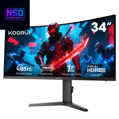 34'' WQHD Curved Gaming Monitor, 180Hz/165Hz Ultrawide Monitor, 3440×1440P 1Ms(Mprt) HDR400, Black