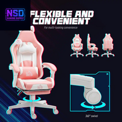 HOMCOM Cute Pink Gaming Chair with Footrest – Reclining Gamer Chair with Cat Ears, Faux Leather, and Adjustable Height