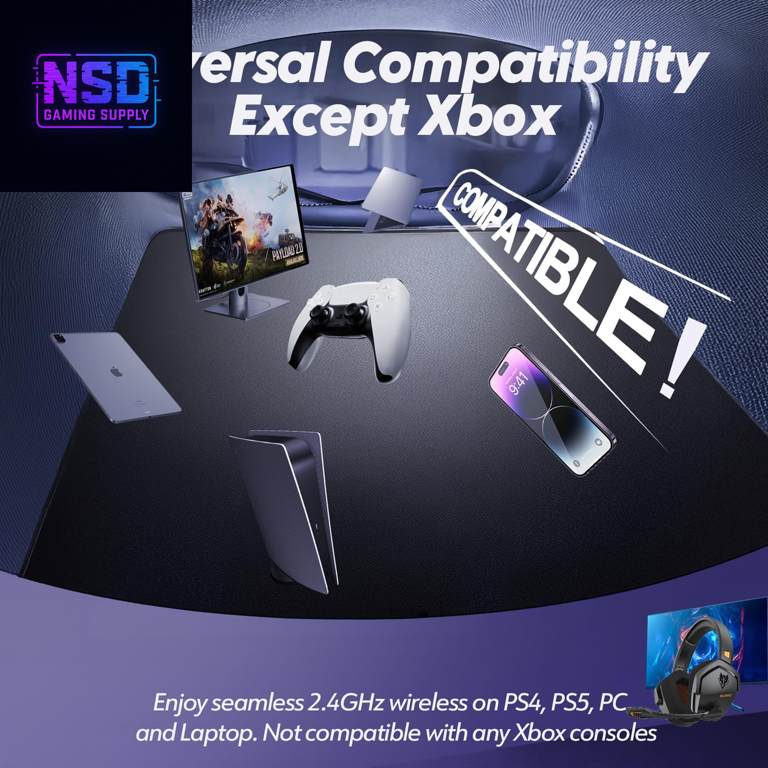 Wireless Gaming Headset with Mic for Ps5 Ps4 PC, Zero Interference, 100-Hour Battery All-Day Play, 23Ms Sync for Fortnite & Call of Duty/Fps Gamers, Triple Mode All Devices Compatible - Orange