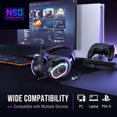 Wired USB Gaming Headset: 7.1 Surround Sound - Vibrant Customizable RGB - Game/Chat Balance, Gamer Headphone with Noise Canceling Mic for PC, PS5/PS4, Laptop, Mac - Ampligame H13BP