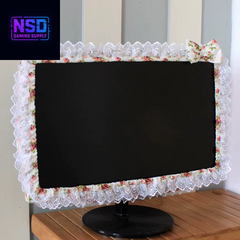 Lace Fabric Computer Frame Cover Monitor Screen Dust Cover with Elastic Pen Pocket Bow Home Decorations
