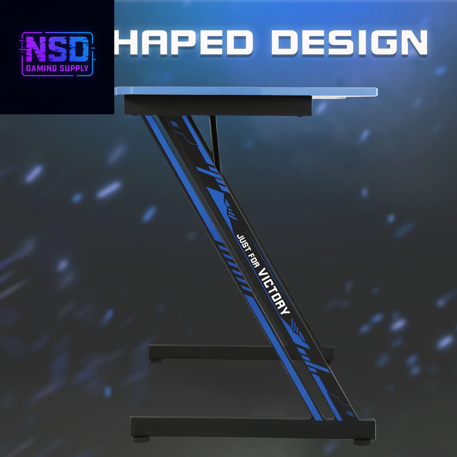 47 Inch Gaming Desk, Z Shaped PC Computer Desk Gaming Workstation with Headphone Hook, Ergonomic Gaming Table PC Desk for Game Players, Blue