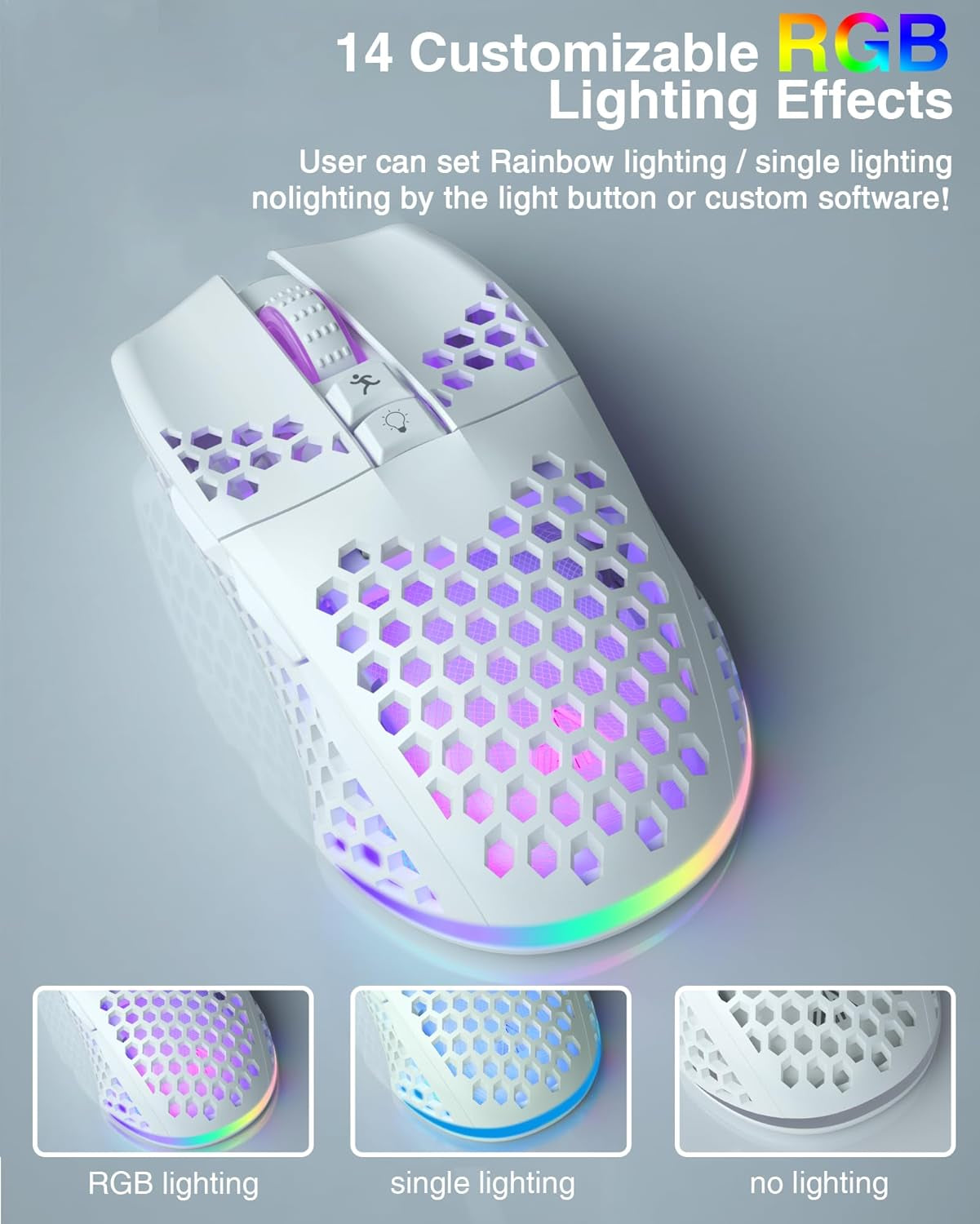 SM600 White Wireless Gaming Mouse, Tri-Mode Connection for PC, Laptop, and Mac