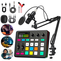 Broadcast Live Sound Card Quipment Podcast Gaming Audio Mixer with Microphone Set DJ Device for Audio Recording Live Streaming