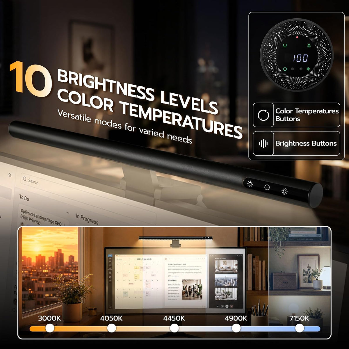 ARES WING Monitor Light Bar with Remote, Auto Dimming, No-Glare Lighting & Sedentary Reminder