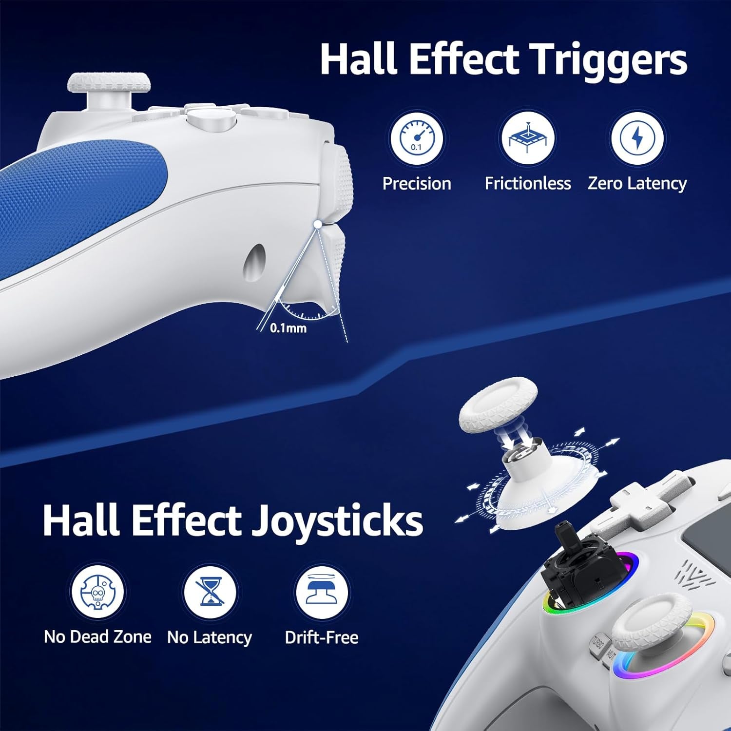 Wireless Controller for PS5 and PC with Hall Effect Joysticks and Triggers
