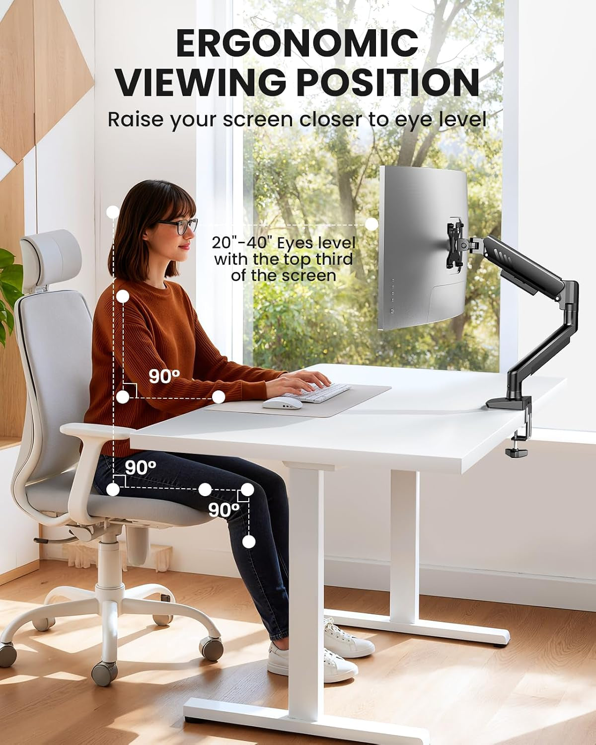 Single Monitor Arm, Fully Adjustable Monitor Mount for 13–34 Inch Screens, Fast Install Computer Monitor Stand with Tool-Free VESA Mount, Cable Management, Holds 19.8 Lbs, Max VESA 100X100Mm