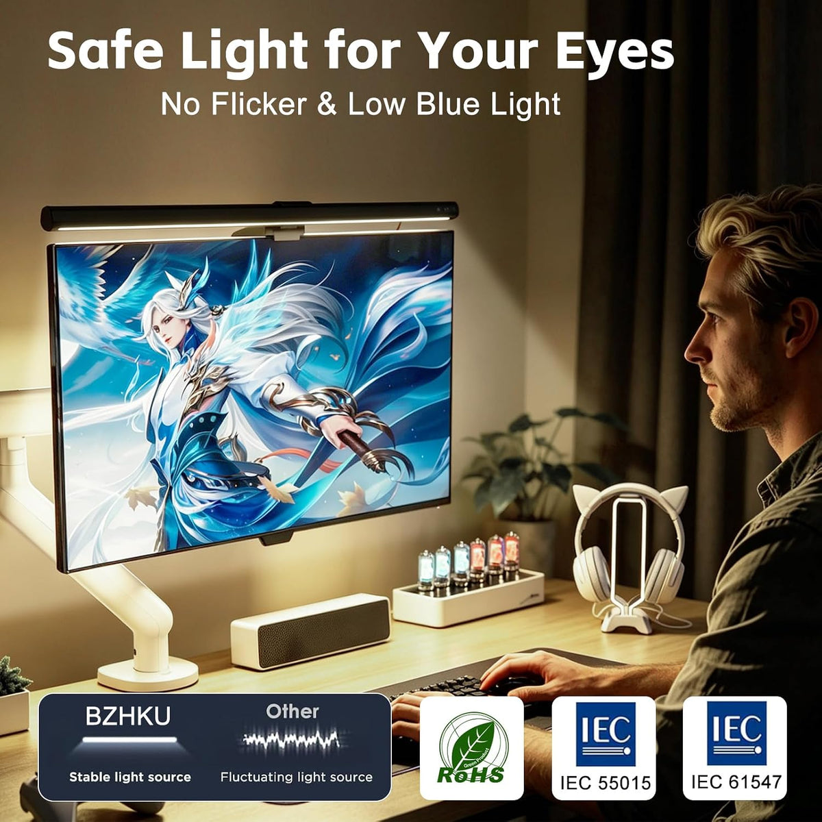 BZHKU 16.6" RGB Monitor Light Bar, Dimmable Gaming Desk Light with 9 RGB Modes & 3 Color Temperatures
