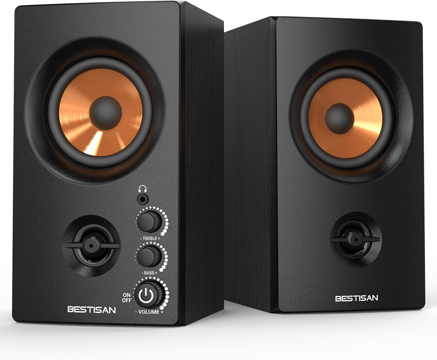 Active Bookshelf Speakers, 50W BT Home Speakers, 3’’ Woofer, 1’’ Silk Dome Tweeter PC Speakers, RCA Speakers for Desktop/Turntable/Tv, Bass & Treble Adjustable, Headphone Port for Gaming