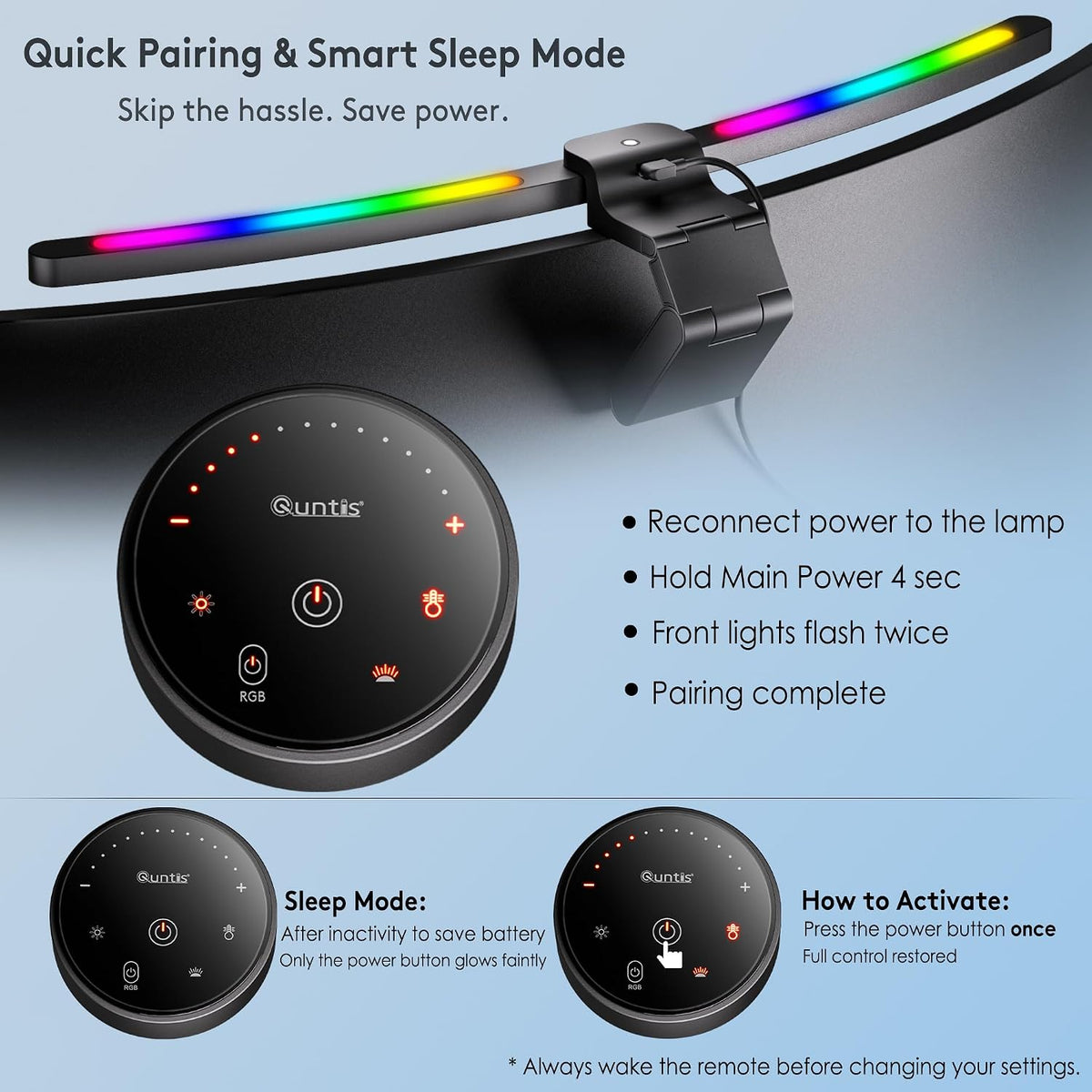 Quntis 26" Curved Monitor Light Bar for 34"+ Ultrawide Screens, 15 RGB Modes, Auto-Dimming & Remote