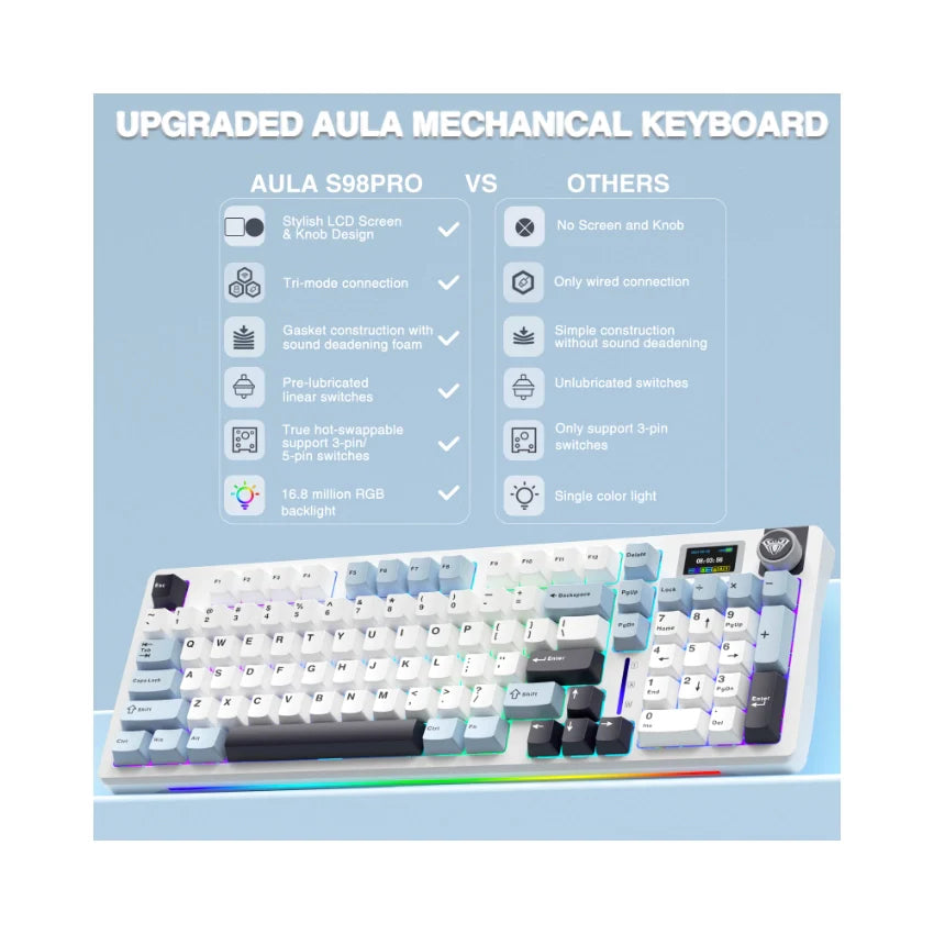 AULA S98 Pro Mechanical Keyboard with Knob& LCD Screen