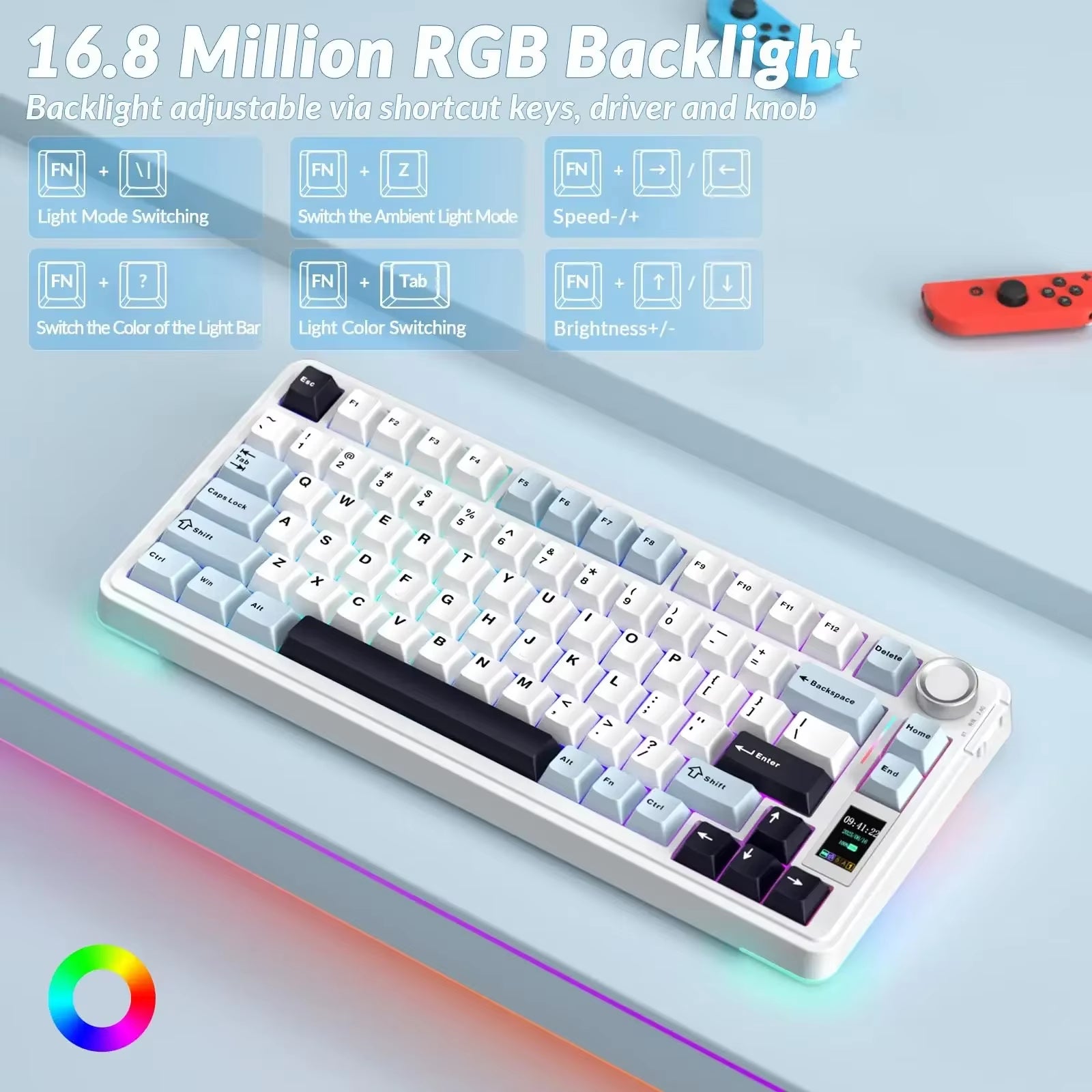 S75 Pro Gaming Mechanical Keyboard 75% Hot Swappable RGB Backlit 4000Mah PBT Keycaps Wireless Keyboard with LED Screen Knob