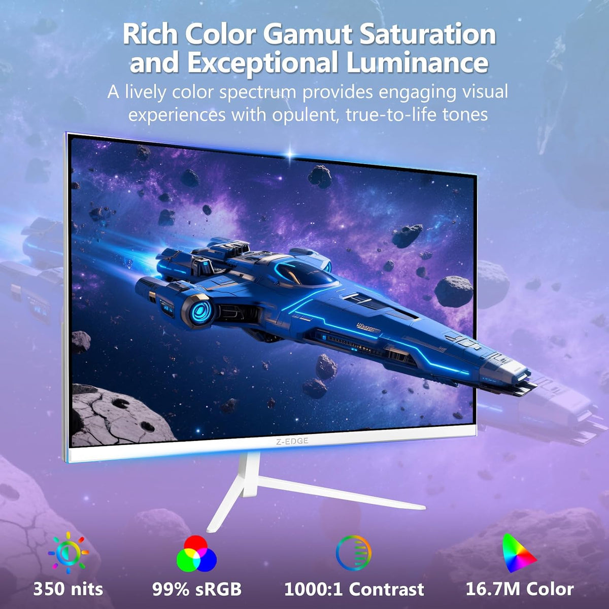 Z-EDGE UG24PJ 24" 240Hz Gaming Monitor, FHD 1080p IPS, 1ms, FreeSync, HDR, White