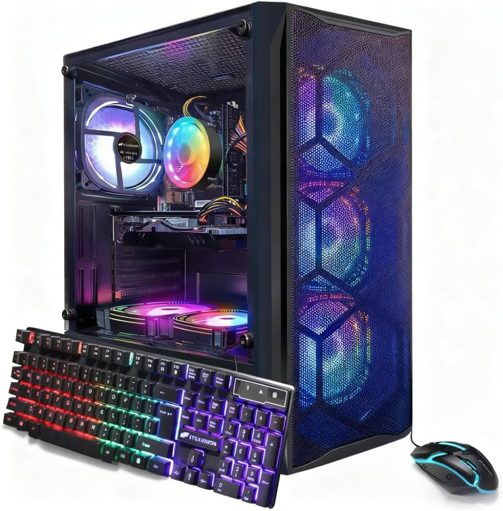 Gaming PC Desktop Computer, Intel Core I7 up to 3.9Ghz, Radeon RX 580 8G, 16G RAM, 512G SSD, Wifi 6, BT 5.0, RGB Fan X6, Windows 11 Home