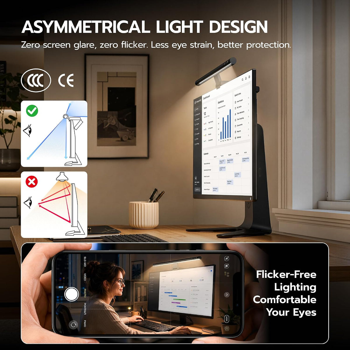 ARES WING Monitor Light Bar with Remote, Auto Dimming, No-Glare Lighting & Sedentary Reminder
