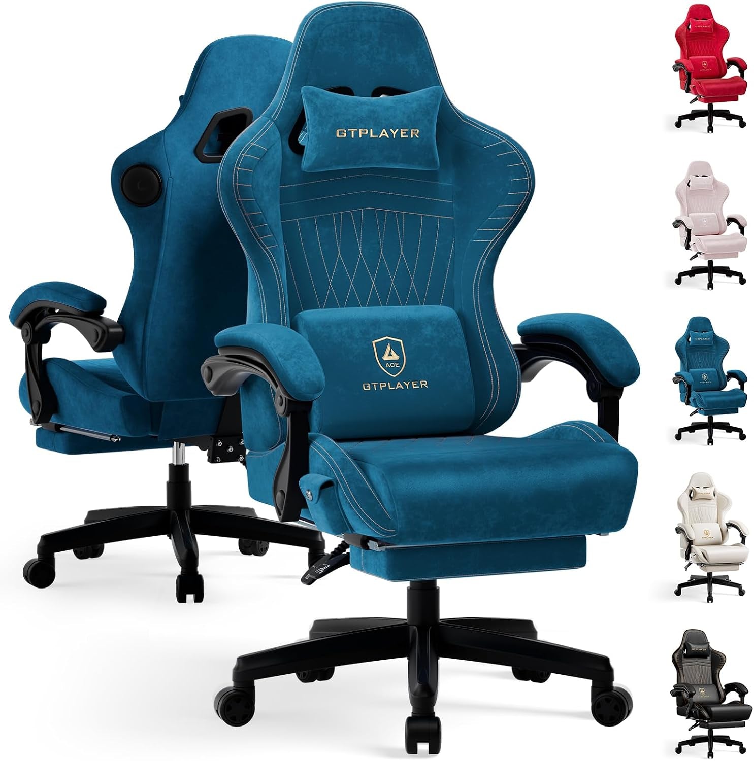 ACE-PRO Music Gaming Chairs – Built-In Speakers, App Support & Bluetooth Control, Computer Game Chairs with Footrest for Adults, Ergonomic Reclining Silla, Linkage Armrest, Blue 【Velvet】