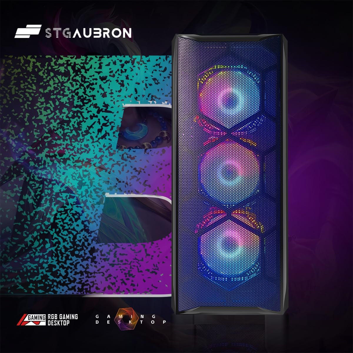 Gaming PC Desktop Computer, Intel Core I7 up to 3.9Ghz, Radeon RX 580 8G, 16G RAM, 512G SSD, Wifi 6, BT 5.0, RGB Fan X6, Windows 11 Home