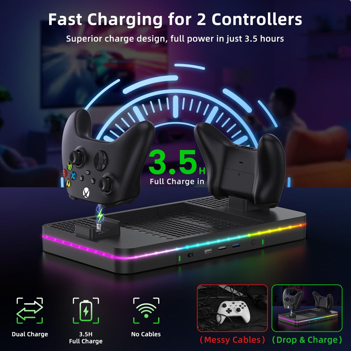 CODOGOY Xbox Series X|S Cooling Stand & Dual Controller Charger with 2 Rechargeable Batteries