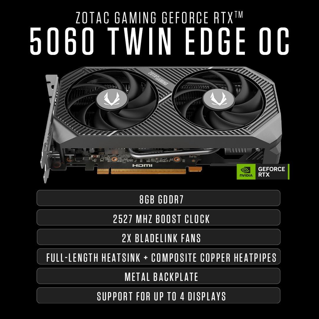Gaming Desktop PC, Ryzen 7 8700F, RTX 5060 Ti, 32GB DDR5 RAM, 1TB NVMe SSD