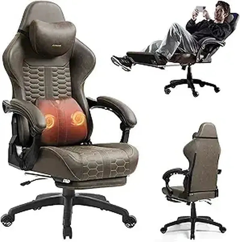 Gaming Chair Big and Tall with Dual-Point Massager Lumbar Support, Video Game Chairs for Adults with Footrest, Ergonomic Comput