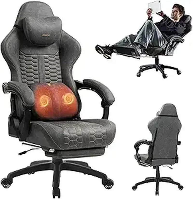 Gaming Chair Big and Tall with Dual-Point Massager Lumbar Support, Video Game Chairs for Adults with Footrest, Ergonomic Comput