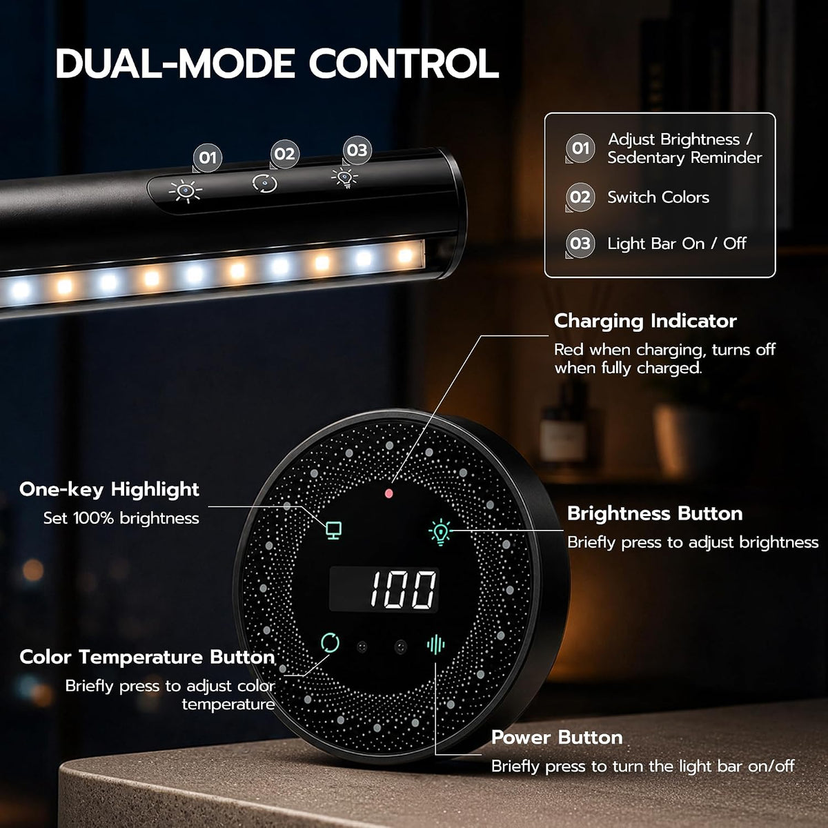 ARES WING Monitor Light Bar with Remote, Auto Dimming, No-Glare Lighting & Sedentary Reminder