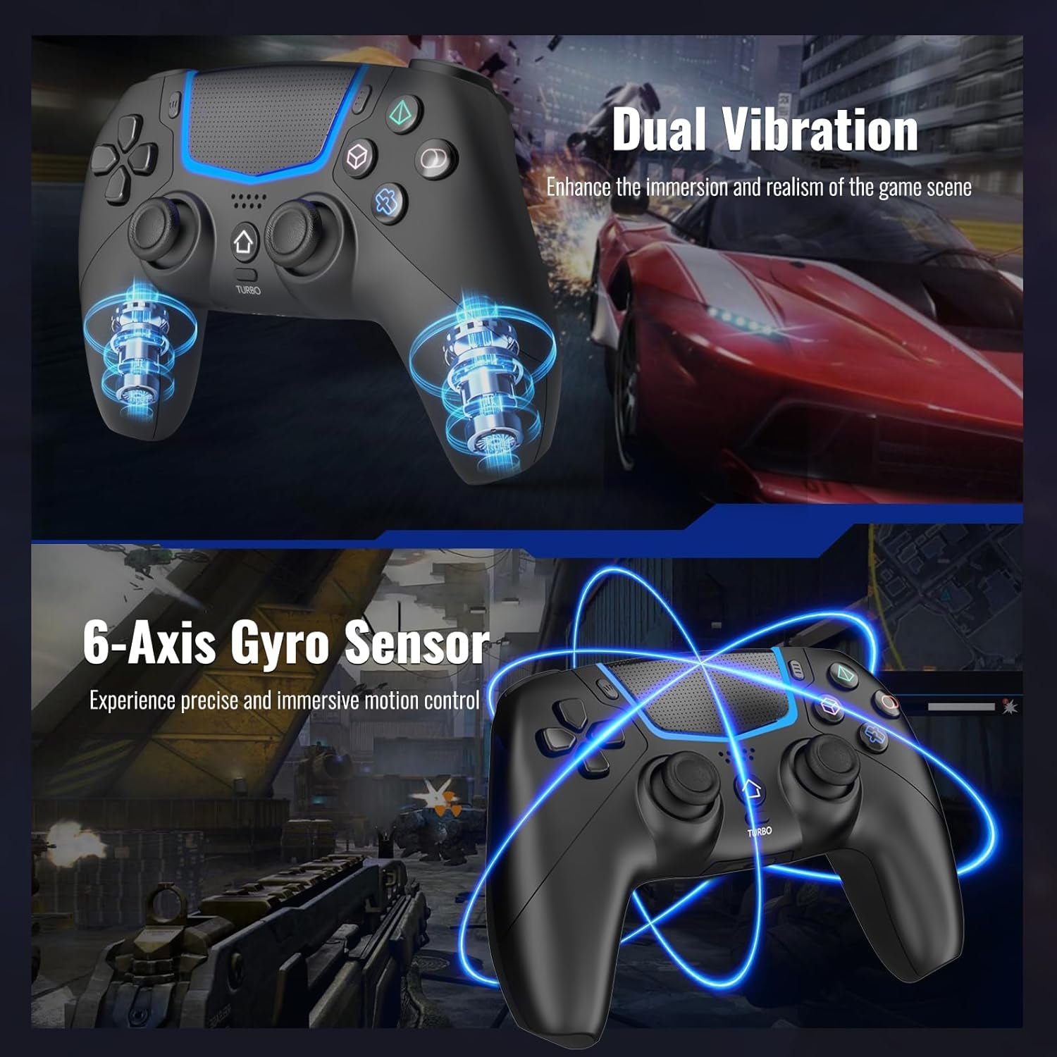 Wireless Gaming Controller for PS5, PS5 Pro, PS5 Slim, and PC, Bluetooth 5.3 Gamepad with Hall Effect Joysticks, LED Light Bar, Turbo, 6-Axis Motion Control, Dual Vibration, Touchpad, 3.5mm Audio Jack and Speaker, Black