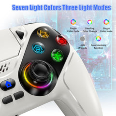 LED Wireless Controller for PS5, Compatible with PS5 Pro/Slim/Pc, Dual Vibration, Macro/Turbo Function, 3.5Mm Audio Jack, 6-Axis Motion Contro Gamepad with Speaker(White)