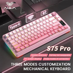 S75 Pro Gaming Mechanical Keyboard 75% Hot Swappable RGB Backlit 4000Mah PBT Keycaps Wireless Keyboard with LED Screen Knob