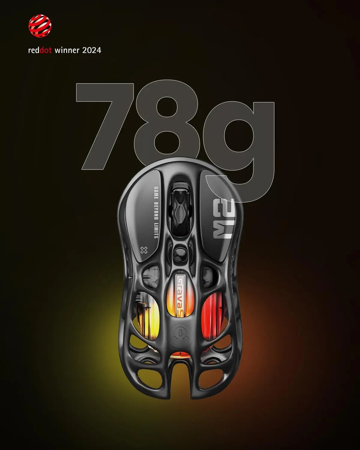 Mercury M2 Wireless Gaming Mouse with 26,000 DPI, PAW3395DM Sensor -79G Lightweight Hollowed-Out Design -5 Programmable Buttons -5 Dynamic Lightsync RGB