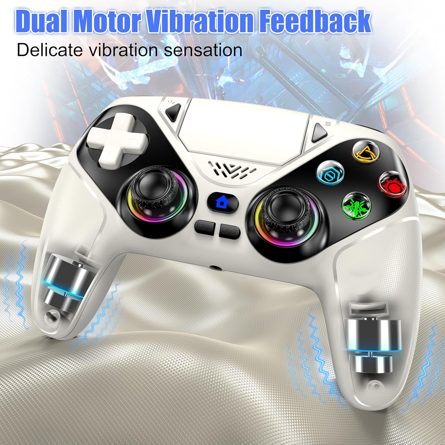 LED Wireless Controller for PS5, Compatible with PS5 Pro/Slim/Pc, Dual Vibration, Macro/Turbo Function, 3.5Mm Audio Jack, 6-Axis Motion Contro Gamepad with Speaker(White)