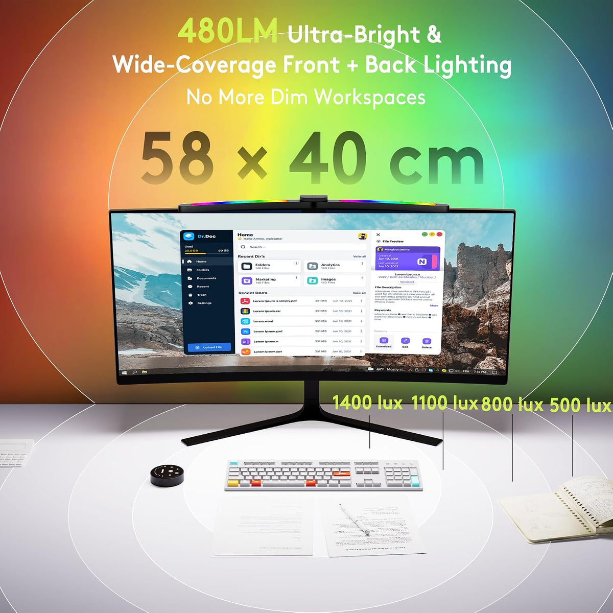 Quntis 26" Curved Monitor Light Bar for 34"+ Ultrawide Screens, 15 RGB Modes, Auto-Dimming & Remote