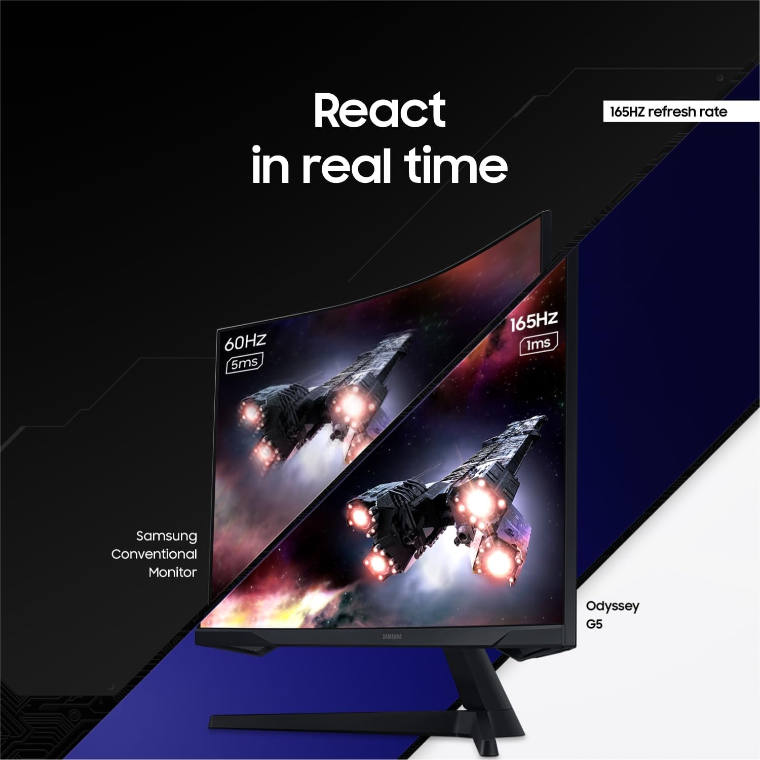 32" Odyssey G55C Series QHD 1000R Curved Gaming Monitor, 1Ms(Mprt), HDR10, 165Hz, AMD Radeon Freesync, Eye Care, Glare Free, Sharp Resolution LS32CG550ENXZA