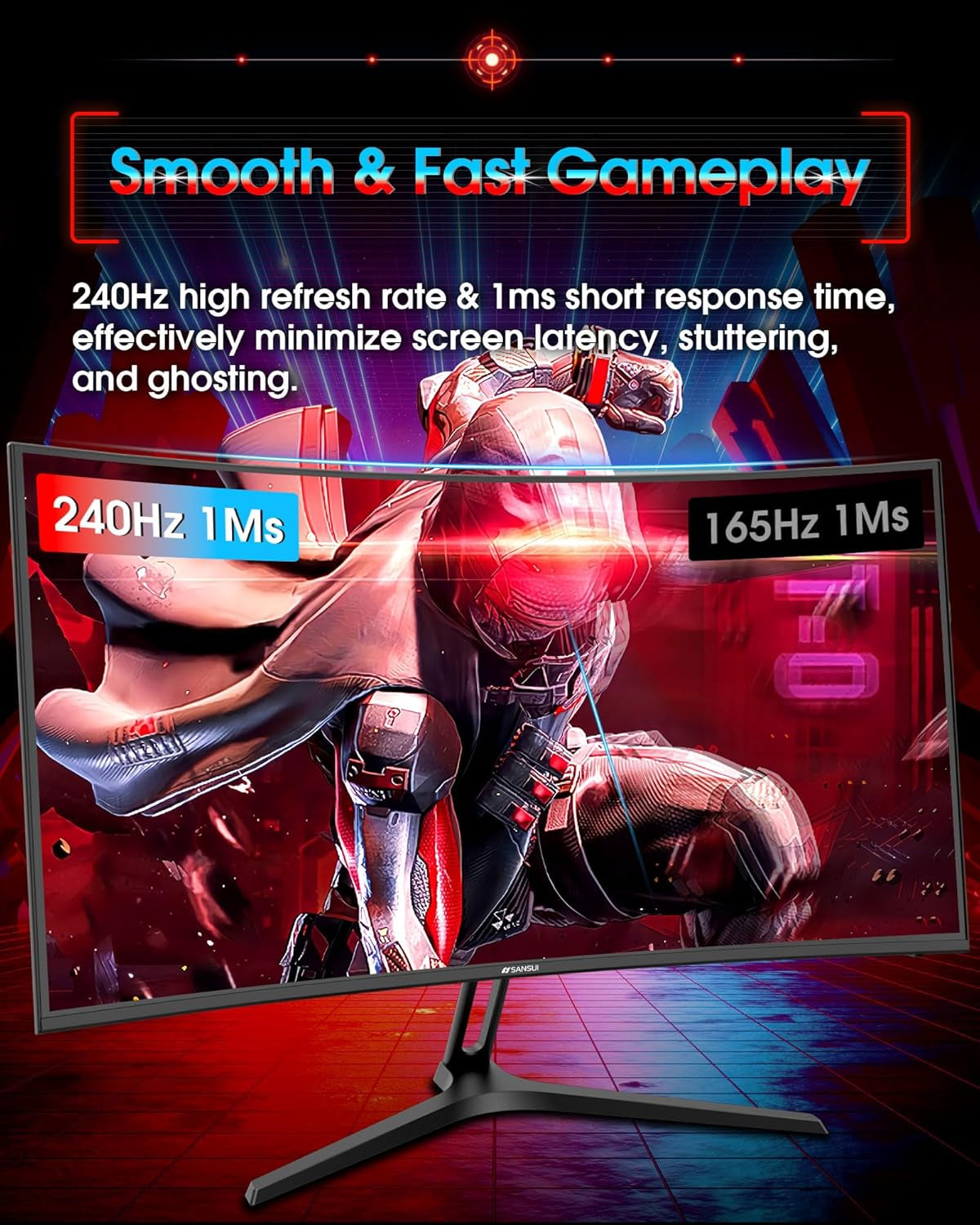 27 Inch Curved 240Hz Gaming Monitor FHD 1080P, 1500R Curve Computer Monitor, 130% Srgb, 4000:1 Contrast, HDR, Freesync, MPRT 1Ms, Low Blue Light, HDMI DP Ports, Metal Stand, DP Cable Incl.