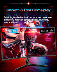 27 Inch Curved 240Hz Gaming Monitor FHD 1080P, 1500R Curve Computer Monitor, 130% Srgb, 4000:1 Contrast, HDR, Freesync, MPRT 1Ms, Low Blue Light, HDMI DP Ports, Metal Stand, DP Cable Incl.