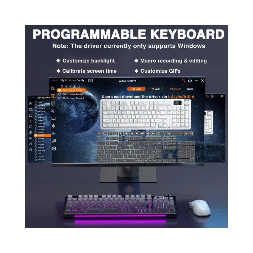 AULA S98 Pro Mechanical Keyboard with Knob& LCD Screen
