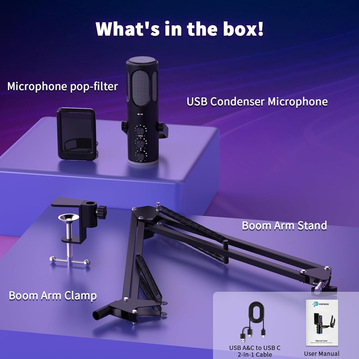 Gaming Microphone, USB Condenser Mic for PC, PS4/5 and Mac.