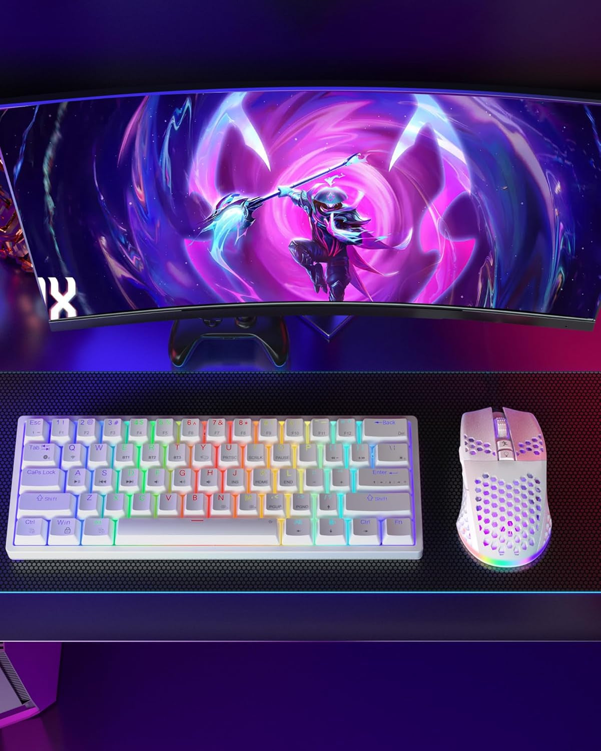 SM600 White Wireless Gaming Mouse,Tri-Modes Bt5.1/Type-C Wired/2.4G Wireless Mouse with 2 Side Buttons, Programmable Macro Gamer Mouse with RGB Light for Laptop/Pc/Mac