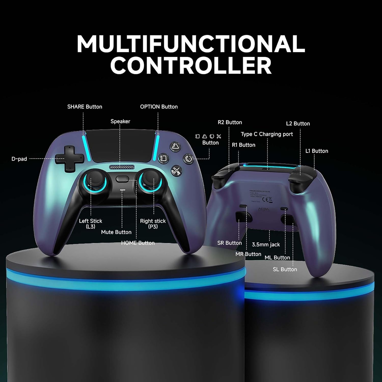 ASRVA Wireless Controller for PS5 Slim & Pro, Hall Effect, Macro, Gyro & RGB