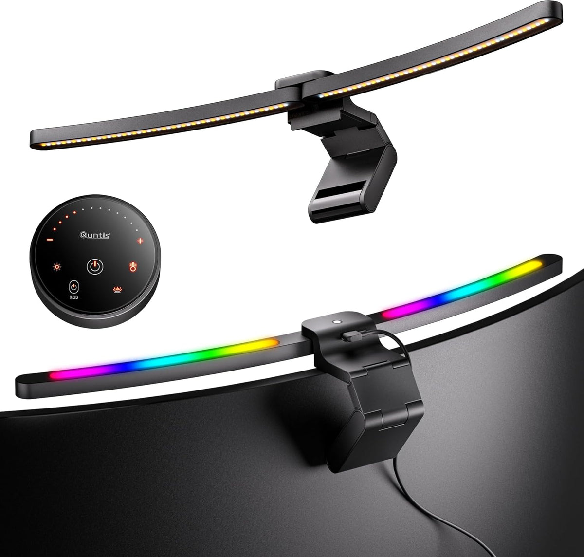 Quntis 26" Curved Monitor Light Bar for 34"+ Ultrawide Screens, 15 RGB Modes, Auto-Dimming & Remote